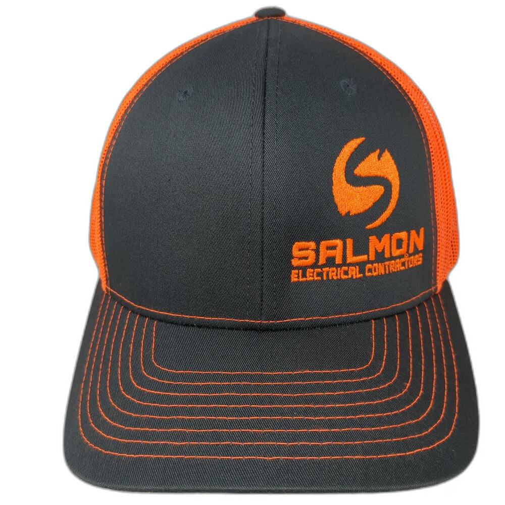 Richardson Trucker Hat Gray Orange One Size Snapback Mesh Salmon Electrical Logo